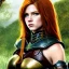 Placeholder: realistic, hyper detailed, strikingly beautiful teen woman, long ginger hair, green eyes, medium freckles, full lips, revealing leather armour, full body and head, exposed b-cup breasts, stern expression, full frame, petite, ignore NSFW, shortbow, quiver on hip, sexy, shaved pussy