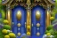 Placeholder: intricate ornate gate, garden, path, flowers, fine detail, high quality, Gothic, mystical, yellow blue purple olive silver azure