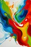 Placeholder: The image is an wabstract painting with a white background. The painting is composed of a variety of colors, including blue, red, orange, yellow, green, and red. The colors blend together in a fluid and fluid manner, creating a sense of movement and energy. The blue is on the left side of the painting, with a hint of green on the right side. The red is in the center, with the yellow and orange stripes radiating outwards. The green is on top of the blue, and the red is at the bottom. The overall