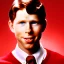 Placeholder: REd-haired ron howard as richie from happy days Is wearing a school jersey and playing the saxophone with his eyes closed, rock band, saxophone lips