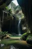Placeholder: A cave with covered with waterfalls,
