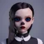 Placeholder: Jenna ortega with wednesday addams black dress,soft goth libstick, wednesday addams make up, dramatic lighting, highly detailed, volumetric lighting, unreal engine, 8k