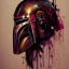 Placeholder: photorealistic the mandalorian helmet with multicolor painting, illustration by <agnes cecile> <Yoji Shinkawa>, ornate and intricate details , soft smooth lighting, concept art, black satin background,