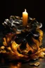 Placeholder: magic vintage candle made of whirlwinds, golden black, close-up, petals, realistic, botanical