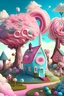 Placeholder: a sweet land with lollipop trees and cotton candy bushes and many houses made out of sweets