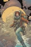 Placeholder: a starship pirate punk female captain in a deep-space diving suit, colorful , floating into the insane and confusing universe of the Angelarium colorful by Hergé, François Schuiten, Ivan Bilibin, Katsuya Terada, Mike Mignola, Paul Pope