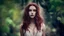 Placeholder: A stunning close-up portrait of a 19 year old goddess in a dramatic, dark and moody style, inspired by the work of Samuel Adoquei, with intricate details and a sense of sadness. She has a single braid on the left side of her light auburn hair. Photographic quality. She wears a white wrap dress with ample cleavage. She is looking directly at me. Three point studio lighting. She is back lit by magical fire.