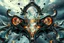 Placeholder: Dynamic complex hypnotic fractal 3D Symmetrical structures with mirrors twisting and morphing between organic and geometric forms , smooth translucent iridescent glass with inner glow and bubbles, varied transparent materials, stormy skies, intense dramatic