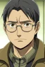 Placeholder: anime 35-year-old Filipino male wearing eye glasses with thinning black hair and brown jacket