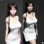 Placeholder: woman hitomi tanaka, white dress, highly realistic