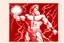 Placeholder: Detailed and realistic illustration of Greek god Zeus holding holding lightning. Vintage style illustration. Red and white lightning. Ultra high resolution. Muscular, low fat percentage.