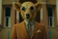 Placeholder: Gentleman with animal head wearing fashionable solid color suit, movie still. rich and colorful. Wes Anderson. 8k