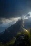 Placeholder: filmgrain for realism, laughing smoke rings at mountain top , lightening storm brewing,shot on Hasselblad h6d-400c, zeiss prime lens, bokeh like f/0.8, tilt-shift lens 8k, high detail, smooth render, down-light, unreal engine, prize winning