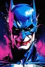 Placeholder: Poster in two gradations, split in half, one side "batman", other side "joker", midline of the face, painting by Yoji Shinkawa, dark blue and pink detailed iridescent, metallic, translucent, dramatic lighting, hyper futuristic, digital art,