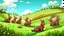 Placeholder: Fantasy cartoon illustration: A Trail of chocolate bunnies in the grass