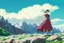 Placeholder: Character = Girl with blue eyes and red sundress, environment = Alberta Rocky mountains, cinematic landscape shot