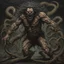 Placeholder: Creepy agonized hairy man starting to transform into another beastly form, kinetic body bending transformation, sinister horror art, by Leslie Kieu, eerie dark colors, sinister, hyperdetailed, matte oil painting.