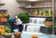 Placeholder: several plumbers are fixing the waterfall in the bathroom, while the grocery delivery guy brings too many food