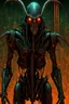 Placeholder: cybernetic Devil Mantis-- idolomantis made of:(electronics and illuminated neon wiring and machine parts) by:(h.r.Giger, Wayne Douglas Barlowe , philip jackson, alphonse mucha) camouflaging and mimicking postapocalyptic city background by Zdislaw Beksinski hyperrealistic, 8k resolution, concept art,dark,high contrast,poster art"