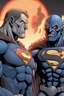 Placeholder: generate Darkseid very happy singing a song with Superman