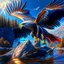 Placeholder: Aguila pescadora con pez salmón grande en sus garras, intrincada, hiperdetallada, arte digital, fotorrealista, colores contrastantes, sombras, clima soleado, cielo azul claro, 8k