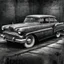 Placeholder: An old classic car 1900 a full side view , Hyper Realistic Aerial Grungy Dark-Grey Brush strokes on a dark rustic background with charcoals