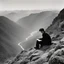 Placeholder: a poet reading a book on a mountain, words are the scream of silence [Jean Nicolas Arthur Rimbaud est un poète français ]