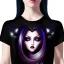 Placeholder: black long hair lady shirt with black eyes under the Stars