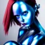 Placeholder: cyber girl, cute, beautiful, bold, blue eyes, metal skin, seated, portrait, cinematic, 8k,