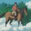 Placeholder: a man on a horses with a town in the background