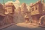 Placeholder: Create an indian town street background for a cartoon - ghibili studio style , cool-toned image