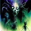 Placeholder: Nightmare Spirits of the Mari Lywd, Lovecraftian otherworldly nightmare effigies, by Stephen Gammell, colorful horror poster art,