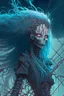 Placeholder: female lich with barbed wire as hair, anime style, depth of field, nvidia graphics, lightrays, trending art, movie poster