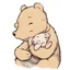 Placeholder: simple line drawing of Winnie the pooh cuddling piglet. White background.