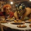 Placeholder: Close-up shot of ultra realistic odd monsters dining, Egon Schiele, vivid, deep 3d field, ultra realistic, Egon Schiele, hypermaximalist figures, light, Italian 1970's odd movie, hilarious, Minicavio Quollati style, photography by Marlost Endgulp, ornate, 4k, photorealism