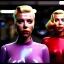 Placeholder: Ultra Realistic retro sci-fi movie Supermarket parking people scene, 1960 year, waist up view portrait, 2 clones blonde women, sweet scarlet Johansson face, perfect iris, glow eyes, face makeup, tight latex coat. many people looking, Retro sci-fi style, soft color, highly detailed, unreal engine 5, ray tracing, RTX, lumen lighting, ultra detail, volumetric lighting, 3d, finely drawn, high definition, high resolution.