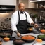Placeholder: A bustling kitchen, filled with the clinking of pots and pans, the sizzle of ingredients hitting the hot pan, and the fragrant aromas wafting through the air. The Chef tattooed Ice-T from Law & Order: Special Victims Unit stands at the center of it all, a master of culinary creativity and precision. Ice-T's eyes light up with excitement as they reach for a vibrant, ripe meat. With a quick flick of the knife, Ice-T expertly shapes slices, each petal glistening with juice. Ice-T's creative instin