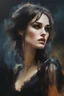 Placeholder: Keira Knightley in a seductive Halloween witch costume under the moon :: dark mysterious esoteric atmosphere :: digital matt painting with rough paint strokes by Jeremy Mann + Carne Griffiths + Leonid Afremov, black canvas