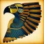 Placeholder: The egyptian god Ra, head of a falcon, superhero pose, desert background, epic, powerful, concept art style