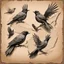 Placeholder: Hyper Realistic sketch of Few-Koel-Birds Flying on the edges of a vintage-grungy-paper-with-torn-paper-edges