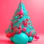 Placeholder: Christmas tree, pink, orang, turquoise, in the style of moebius