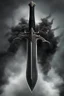 Placeholder: double edged fantasy sword, hyper realistic, black smoke lurking around it