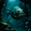 Placeholder: A dark bluish teal underwater abyss with angler fish painted by Michelangelo di Lodovico Buonarroti Simoni