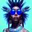 Placeholder: a black woman with blue crystal sunglases wearing a native dress and dancing in the club, steam punk, realistic, made in octane, cinematic, ultra-realistic, extremely detailed octane rendering, 8K, VRAY Super Real ar 2:3, dof photorealistic futuristic 50mm lens hard lighting dark gray tintype photograph, realistic lighting