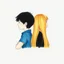 Placeholder: colored pastel pencil drawing of 2 silhouettes, one of a boy with black hair and one of a girl with long blond hair parted in the middle, peaceful