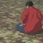 Placeholder: just a distant japanese only boy, photo from behind, black hair, sitting on floor, akira red jacket with pill in the back, tokyo post apocalyptic, rain, extremely detailed, extremely realistic Wide Angle