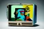 Placeholder: man with head inside a old tv in the style of Eileen Agar