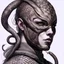 Placeholder: Human Warrior portrait with snake skin as part of the face and body, snake eyes, no armor