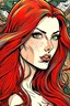 Placeholder: Beautiful red long hair lady comic book style