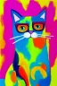 Placeholder: painting, bright colors, cat, happy